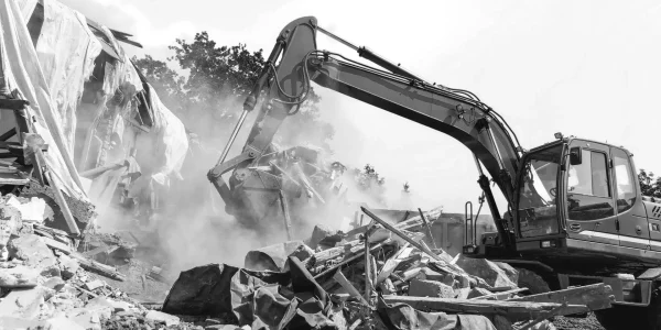 Demolition building. Excavator destroy old house Demolition building. Excavator destroy old house.